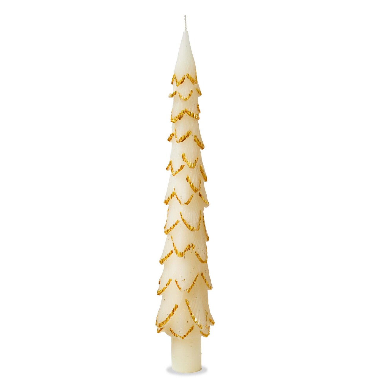 Gilded Pine Tree Ivory Taper Candle Set of 2 Christmas Decor Paraffin Wax 10 Inch Tall Wipe Clean